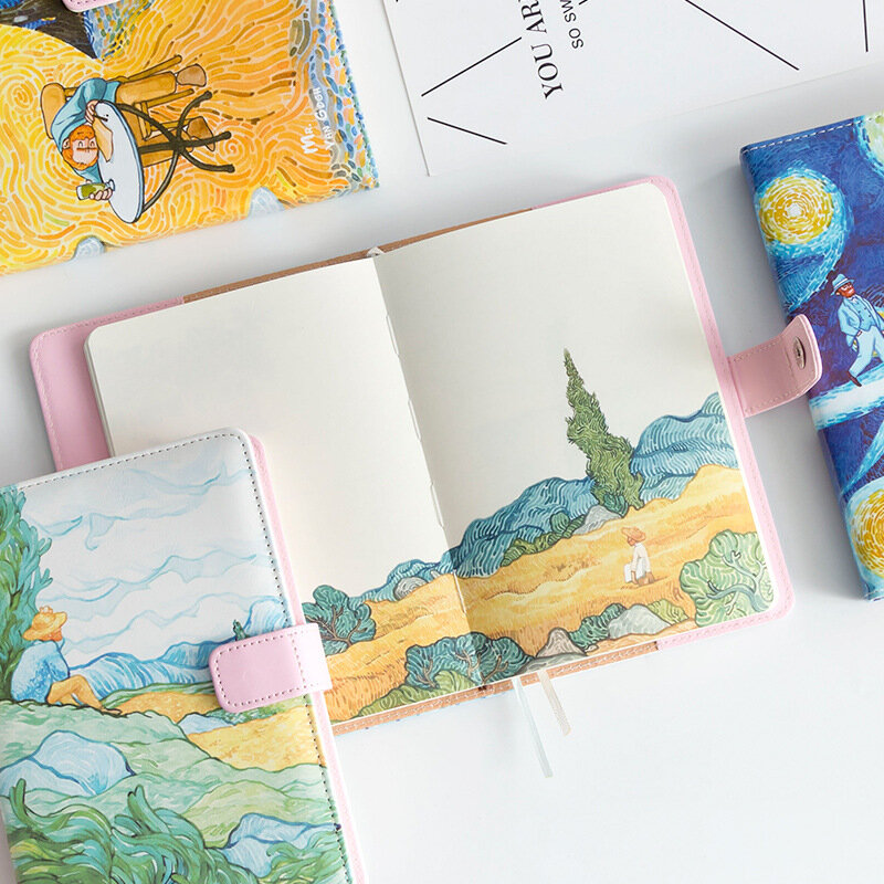 A5 Van Gogh Nette Leder Tasche Kugel Journal Planer Filofax Wöchentliche Tagebuch Reisende Notebook Mit Farbigen Seiten Schreibwaren