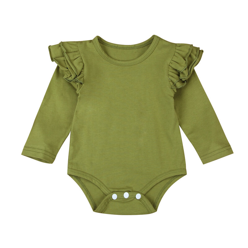 Infant Baby Mädchen Feste Rüschen Baumwolle Strampler Langarm Outfits Overall Kleidung