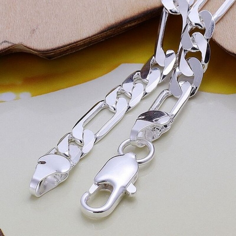 STAMPED 925 Wedding nice gift Silver Plated 6MM chain men women Jewelry fashion beautiful Bracelet free shipping