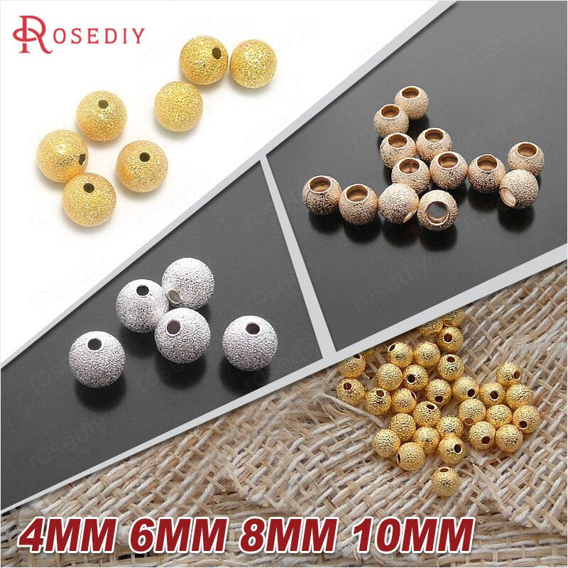 Metal Round Matte Beads para Jóias Artesanais, Prata e Cor Dourada, Resultados Acessórios, 4mm, 6mm, 8mm, 10mm, 100Pcs