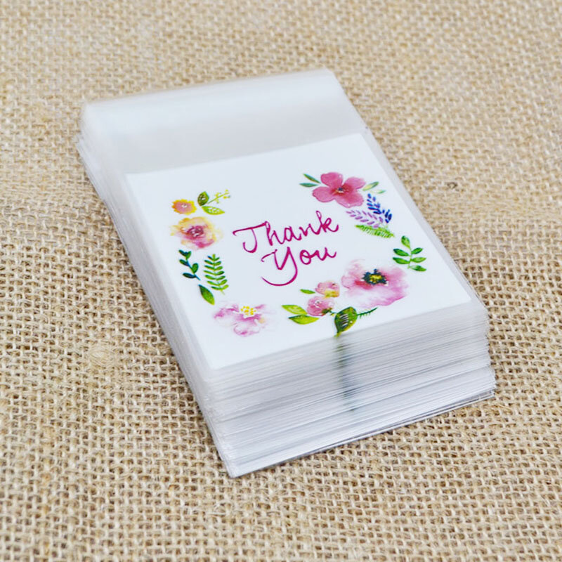 50/100Pcs Plastik Tas Terima Kasih Kue Permen Tas Self-Adhesive untuk Pernikahan Ulang Tahun Pesta Hadiah Tas biskuit Kue Kemasan Tas
