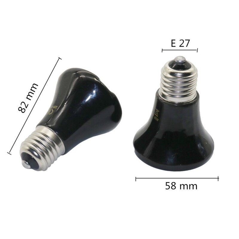 Pet Heating Light E27 25W~100W Small Conical Ceramic Emitter Heat Bulb Black For Reptile Pet Brooder Lamp 1Pc