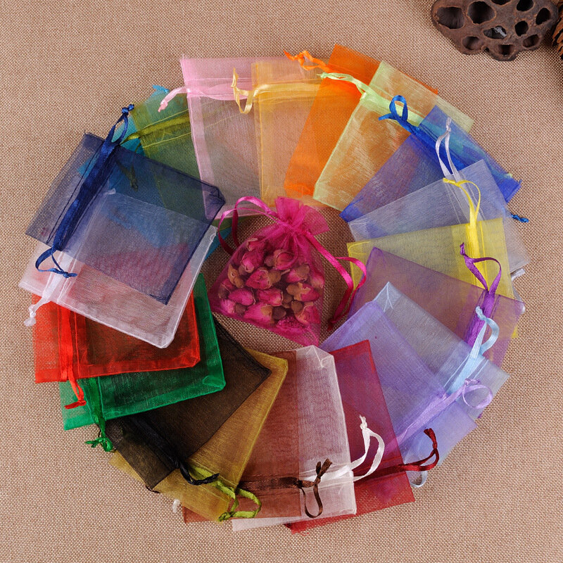 Bolsa de malla con cordón de color encantador para regalo y joyería Tamaño 7*9cm