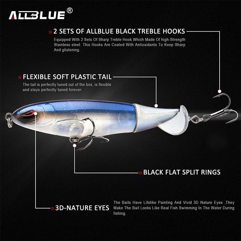 Allblue whopper popper 9cm/11cm/13cm isca de pesca topwater isca artificial hard plopper soft tackle de pesca de cauda rotativa geer