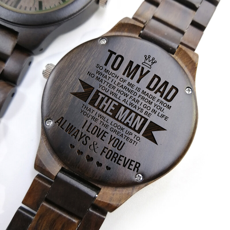 To My Dad - Timepieces Chronograph Military Quartz Engraved Wooden Watch Men Watches Father's Day Gift Wrist Watch Fashion