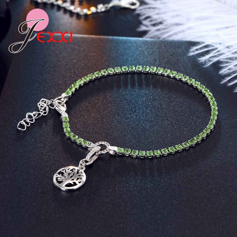 Top Quality Shiny Crystals Chains 925 Silver Bracelets With Tree Of Life Pendant For Women Anniversary Jewe
