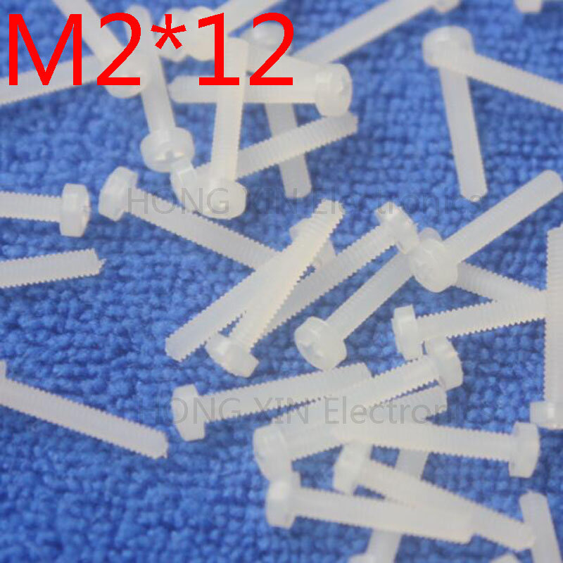 Tornillo de nailon de cabeza redonda M2 x 12 blanco, tornillo de aislamiento de plástico de 12mm, nuevo, compatible con RoHS, PC/board DIY hobby, 1 ud.
