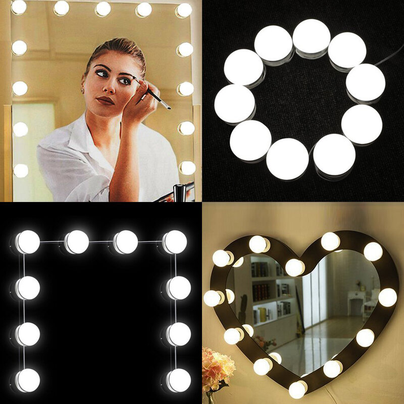Espejo de maquillaje para tocador, Kit de bombillas de luz LED, Espejos de maquillaje, luces cosméticas, 3 niveles de brillo ajustable para maquillaje, 10 Uds.