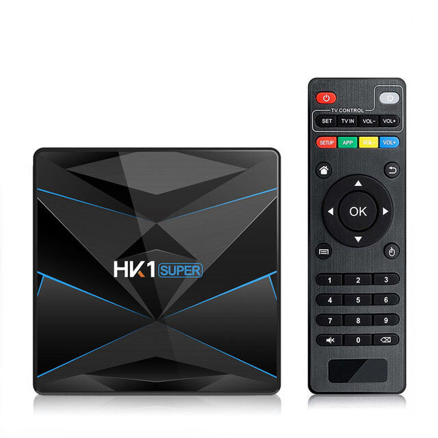 Tv box inteligente hk1 super, android 9.0, rk3318, 4k, 3d, ultra hd, 4g, 64g, wi-fi, play store, conjunto de aplicativos grátis