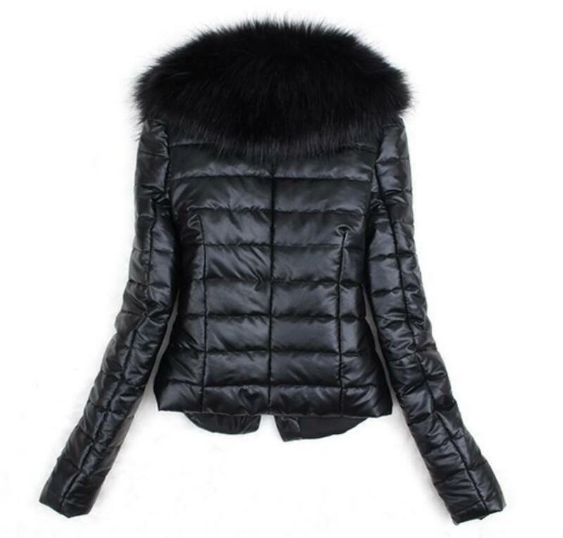 Женская куртка из искусственной кожи с большим меховым воротником, осенне-зимнее хлопковое пальто 3XL, приталенный пуховик, 2022
