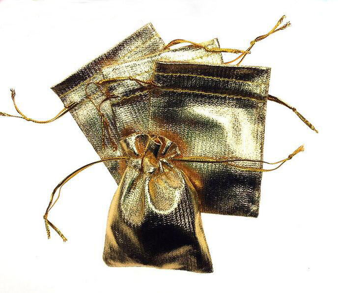 Sacos de cordão dourados artesanais, 13*18cm, 100 peças, para casamento, festa, natal, presente, bolsas de embalar joias