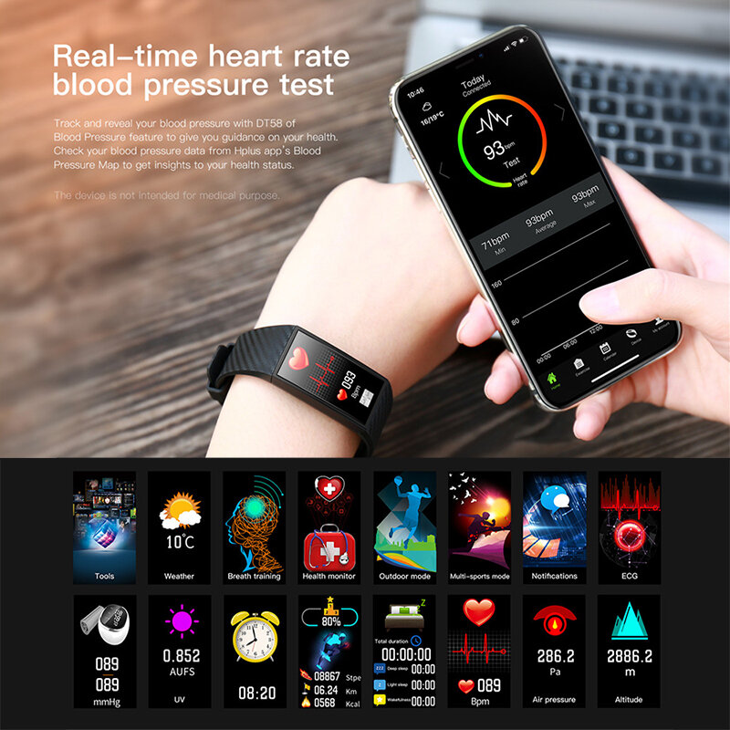 Neue DT58 Wasserdichte Smart Armband Fitness Herzfrequenz EKG Blutdruck Monitor Fitness Tracker smart Uhr Sport Armband