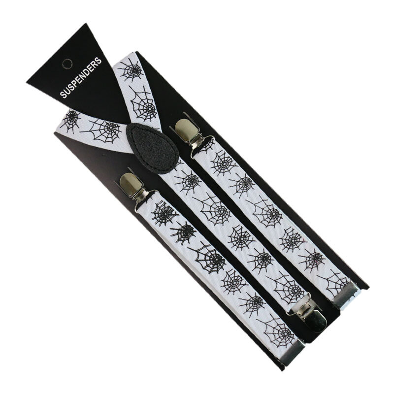 ปรับ Elasticated 2.5 ซม. กว้าง Skull Cobweb พิมพ์สายรัด Unisex ผู้ชายผู้หญิง Y - Shape ยืดหยุ่น 3 คลิป Suspenders