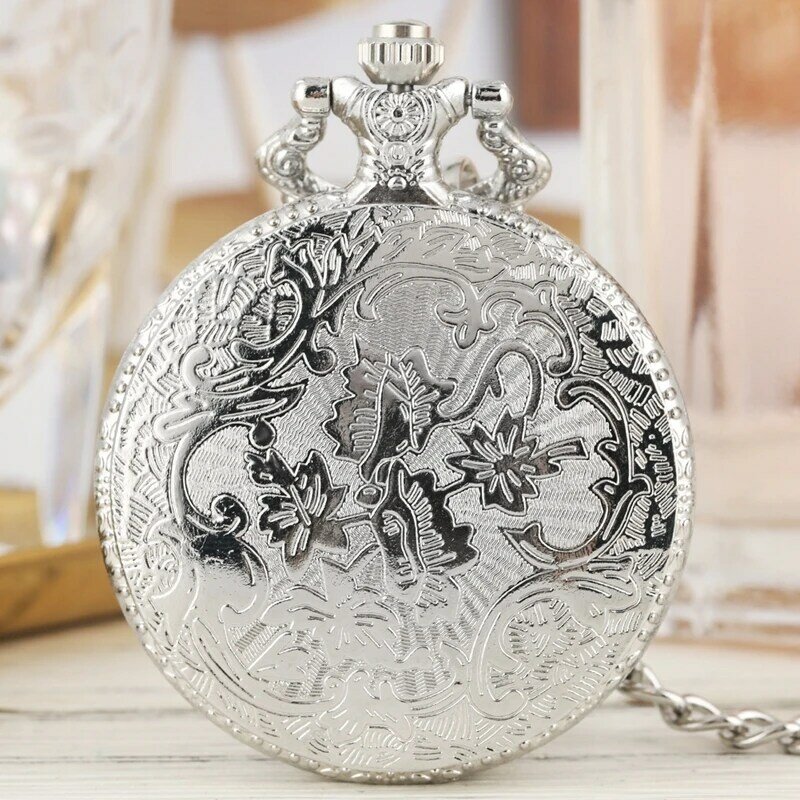 Luxus Silber Schild Crown Muster Quarz Taschenuhr Mode Halskette Anhänger Kette Schmuck Geschenk Steampunk Uhr für Männer Frauen