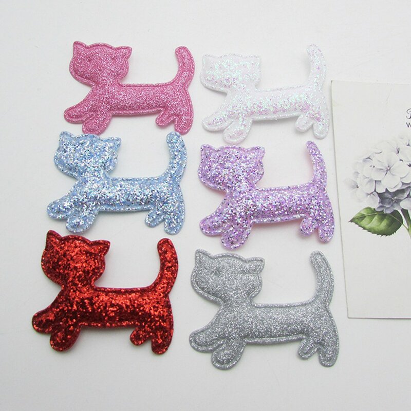 120 teile/los Nähen Filz Glitter Cartoon Katze Patches Gepolsterte Applique für DIY headwear kleidung zubehör