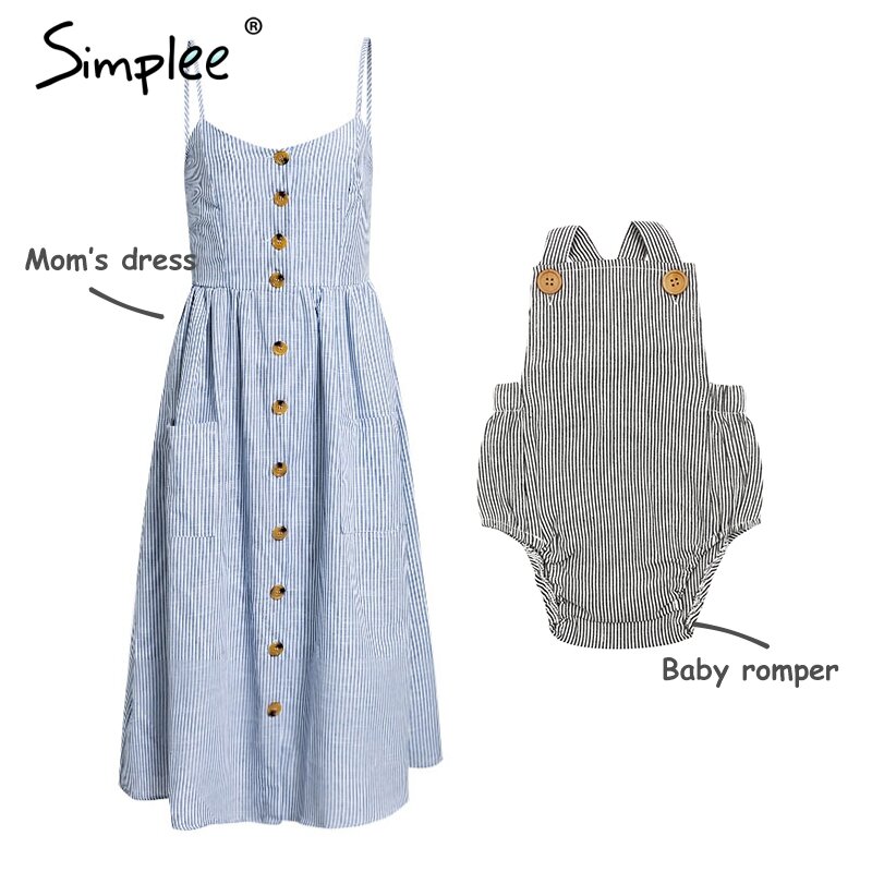 Повседневное платье на пуговицах для мамы и ребенка, однотонная одинаковая семейная одежда для мамы и ребенка, Пляжное Платье, милый детски...