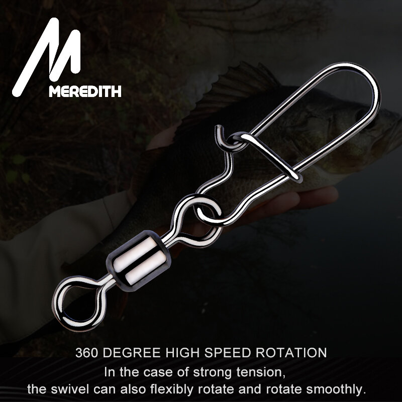 Meredith-conector giratório de aço inoxidável para pesca, anzol, isca, 2 #, 4 #, 6 #, 8 #, 10 #, 50 parts a set