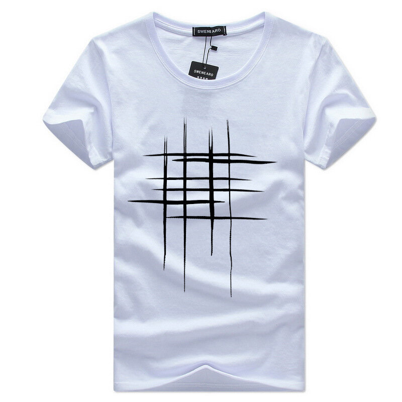 SWENEARO Simple diseño creativo línea Cruz impreso algodón Camisetas hombres verano estilo manga corta Camisetas hombres Camisetas Hombre