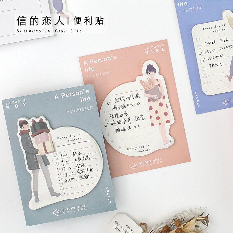 30 sheets/pad 어린 소년 소녀 스티커 메모 kawaii 메모 패드 플래너 스티커 마커 편지지 사무 용품