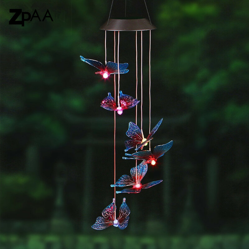 Outdoor LED Solar Lamp Hummingbirds dragonfly Wind Home Garden Decor Solar Light Solar Powered Color-Changing Wind Chime Light