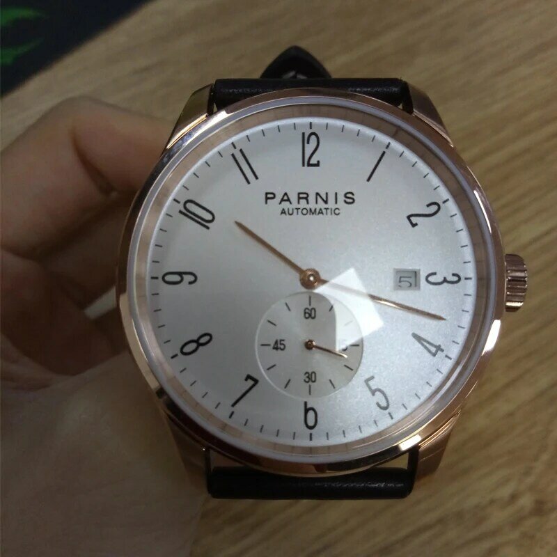 ใหม่ Parnis White Dial ทองคำสีกุหลาบกรณีนาฬิกาข้อมือบุรุษนาฬิกาผู้ชาย Diver Minimalist นาฬิกาข้อมือสำหรับผู้ชายนาฬิกาข้อมือกันน้ำ