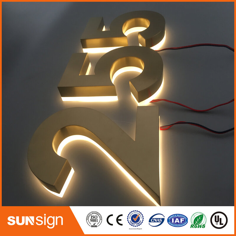 LED 3D retroiluminado de acero inoxidable para exteriores, 35cm, venta directa de fábrica, señalización de letras
