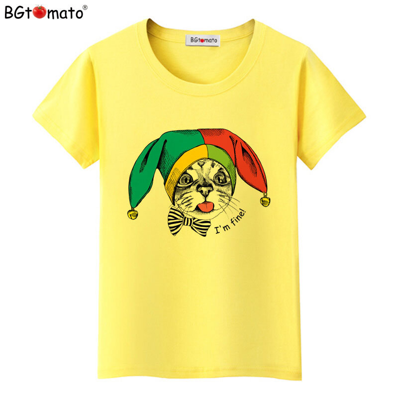 Bgالطماطم-تي شيرت القط المهرج اللطيف للنساء ، قميص رائع ، أكمام قصيرة ، قمصان مضحكة ، علامة تجارية جديدة ، نوعية جيدة ، كاجوال