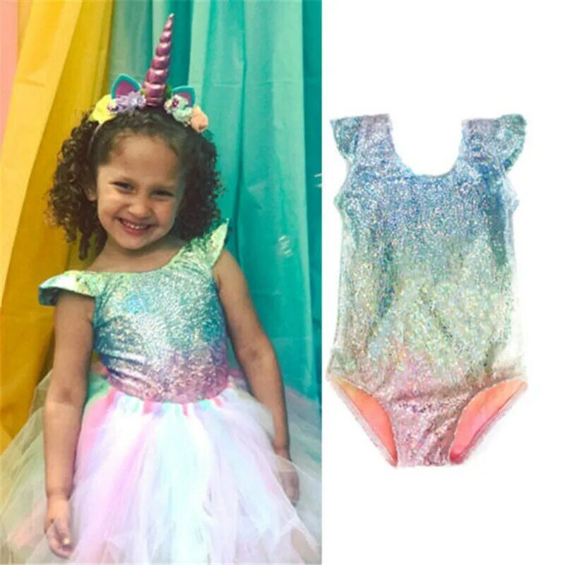 2017 Summer Hot Fashion Girls Bodysuits Gradient Color Glitter Girls Kid Sleeveless Bodysuit Toddler Summer Clothes Outfits 1-5T