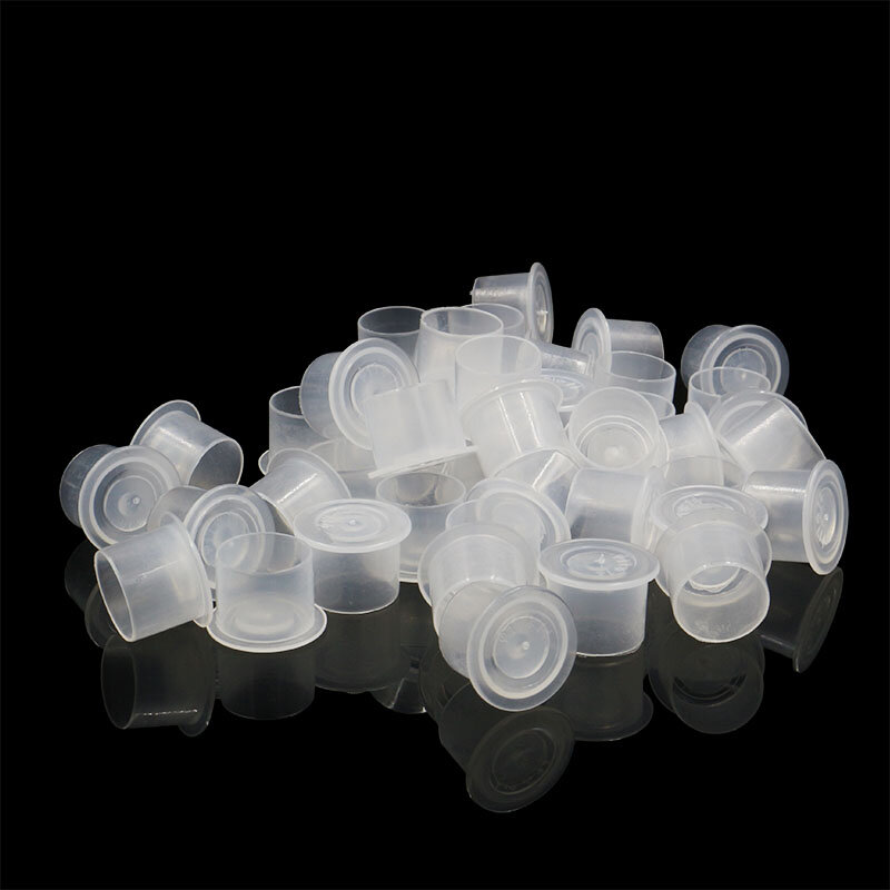 500/1000 PCSทิ้งMicrobladingคงที่ถ้วยหมึกสักพลาสติก4ขนาดแต่งหน้าPigment Clearคอนเทนเนอร์หมวก