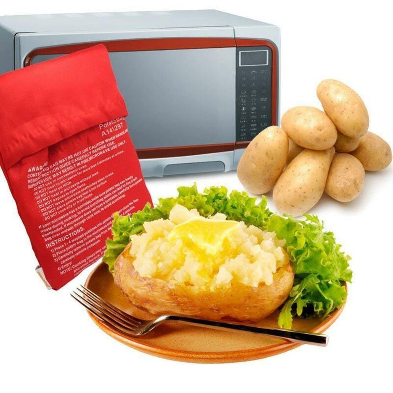Rojo microondas bolsa de patata hornear patata cocina bolsa lavable cocina bolsa de papas al horno arroz bolsillo horno rápido herramientas de cocina