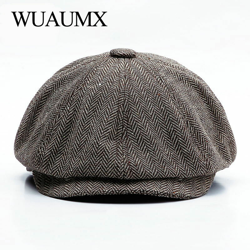 Wuaumx Unisex Otoño Invierno Newsboy Caps hombres y mujeres caliente Tweed octogonal sombrero para hombre detectives sombreros Retro tapas, sombrero hombre, gorras mujer, gorros, sombreros mujer