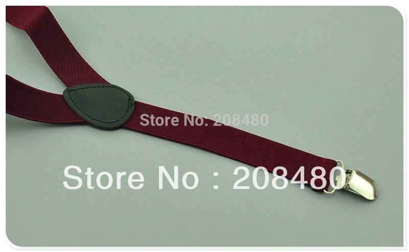 Terbaru 2.5cm lebar "Burgundy" warna Unisex Clip-on kawat gigi elastis Slim Suspender y-back Suspender grosir & eceran