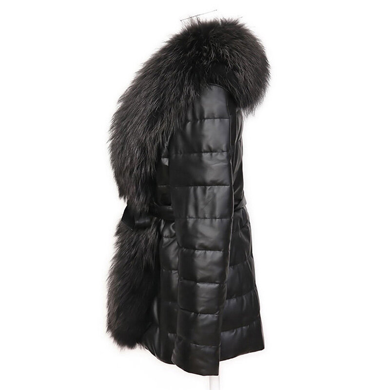 여성용 가죽 다운 재킷, 따뜻한 모조 모피 코트, 빈티지 라지 사이즈, 6XL, 겨울 패션, 신상