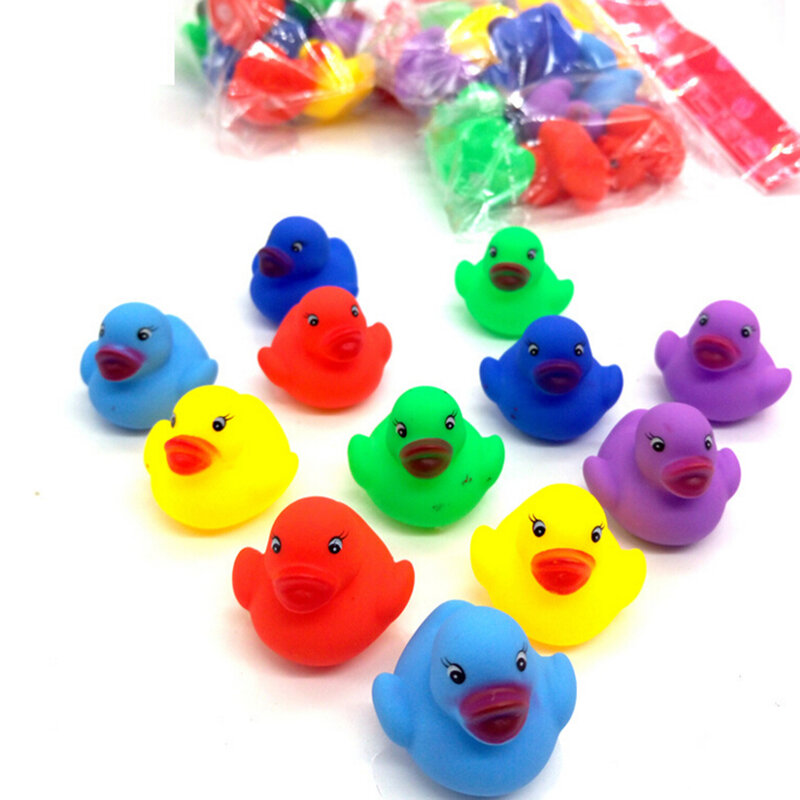 12 ชิ้น/เซ็ตน่ารักยางเป็ด Squeaky Kawaii เด็กทารกที่มีสีสันของเล่น Ducky น้ำเล่นของเล่น 3.5*3.5*3 ซม.