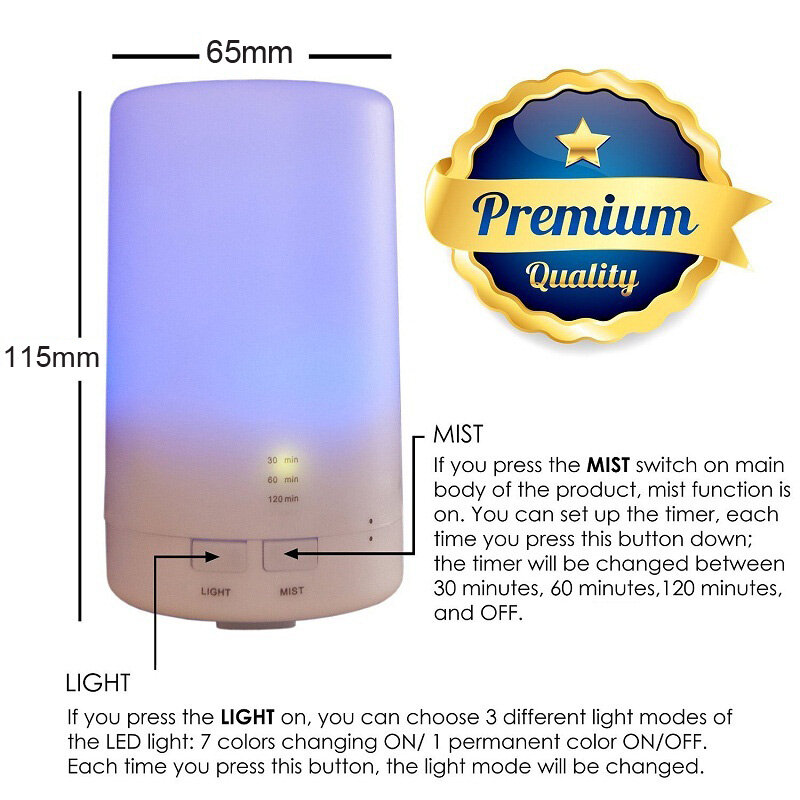 Difusor ultrasónico USB KBAYBO de 50 ml, humidificador de aire, difusor de aceite esencial, difusor de coche de aromaterapia, humidificador, luz LED de 7 colores