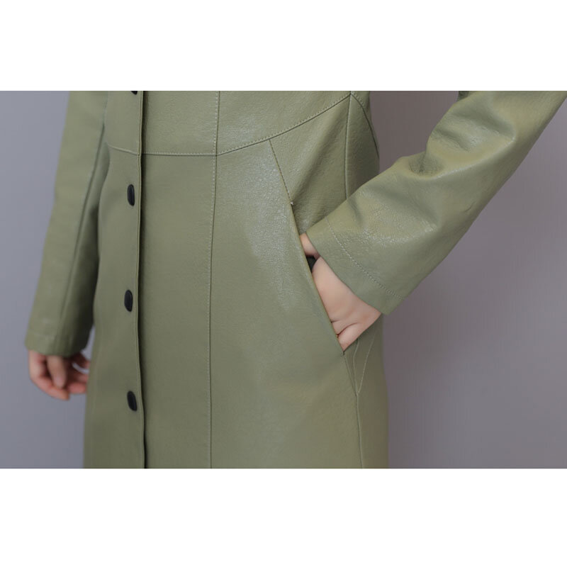 Women Split Leather Trench 2022 New Autumn And Winter Fashion Slim Female Leather Outerwear Korean Style Hot Selling