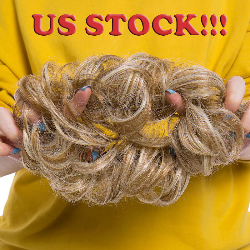 HAIRRO Synthetic Elastic Hair Scrunchie Curly Chignons Hair Rope Natural Fake Hair Bun Curly Clip in Hair Ponytails Extensions