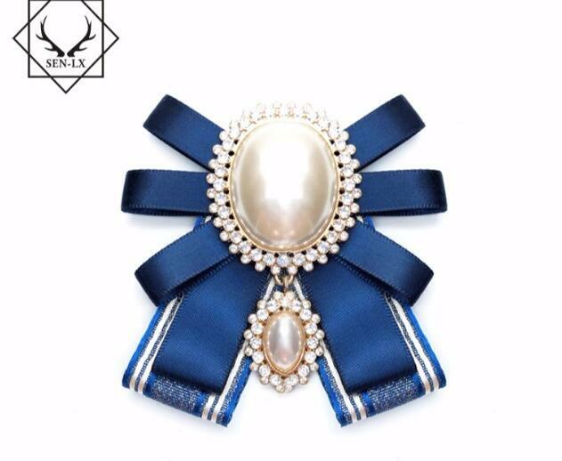 Free shipping new female male fashion 2017 woman college wind big pearl bow tie knot retro brooch brooch cloth corsage pin