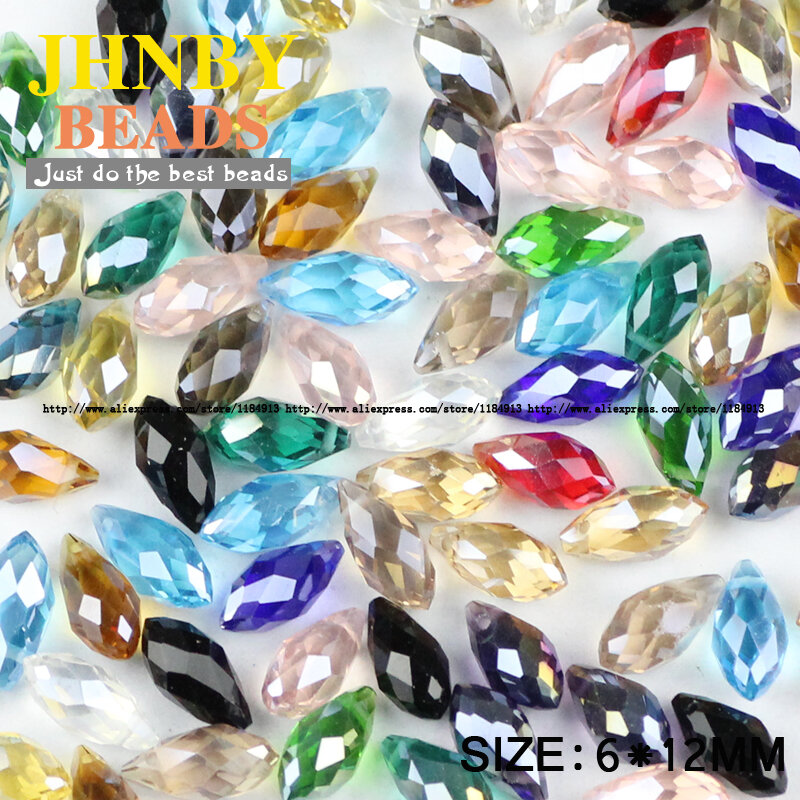 JHNBY Briolette colgante de gota de agua AAA, cuentas de cristal austriaco, cuentas de cristal en forma de lágrima para fabricación de joyas, pulsera DIY, 6x12mm, 50 piezas