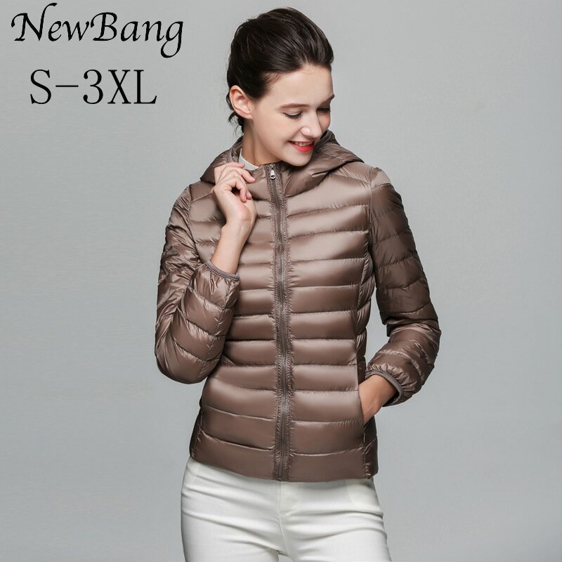 NewBang marka damska dół kurtki 90% Ultra Light kaczka w dół kobiety lekkie płaszcz z kapturem kobiet wiatrówka Parka Plus płaszcze