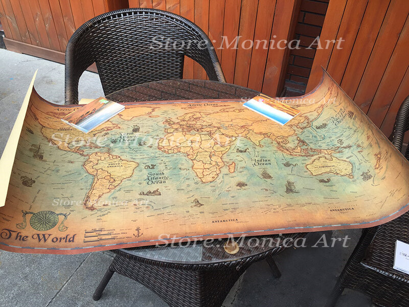 Mapa-múndi de arte retrô, adesivo para parede com o mapas mundiais para arte de sala, bar, pintura de tamanho grande 100x50cm