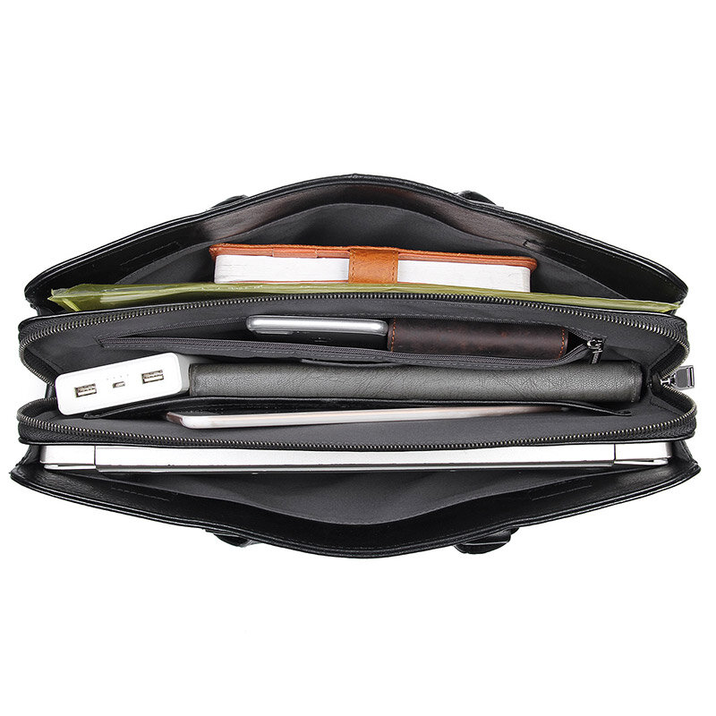 Nesitu Highend Black Genuine Leather A4 14'' Laptop Office Men Briefcase Male Business Shoulder Messenger Bags Portfolio M7406