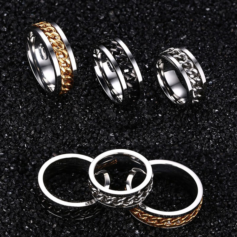 Vnox-anel de corrente preta masculina, aço titânio punk, dedo de metal jóias, aliança masculina