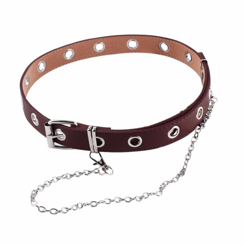 Women Punk Chain Fashion Belt Adjustable Black Double/Single Eyelet Grommet Leather Buckle Belt