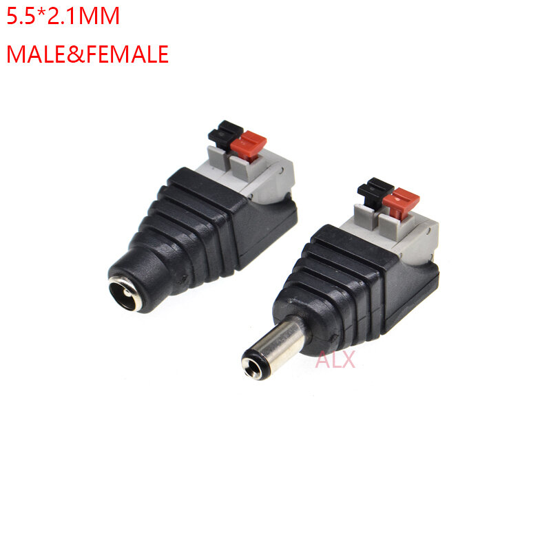 2 pces 12v dc power 5.5*2.1mm macho fêmea conector adaptador 5.5x2.1mm macho tomada fêmea tipo pressionado para tiras led