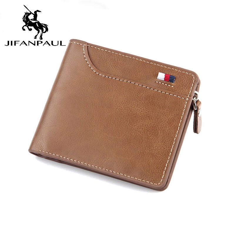 New men's short wallet Retro casual cross card bag Multi-function wallet zipper bag leather purse Free shipping