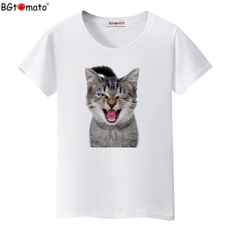 Blaue Augen lächeln Gesicht Katze T-Shirt Frauen beliebte heiße Verkauf schönes Hemd gute Qualität Marke weiche Hemden lässige Tops