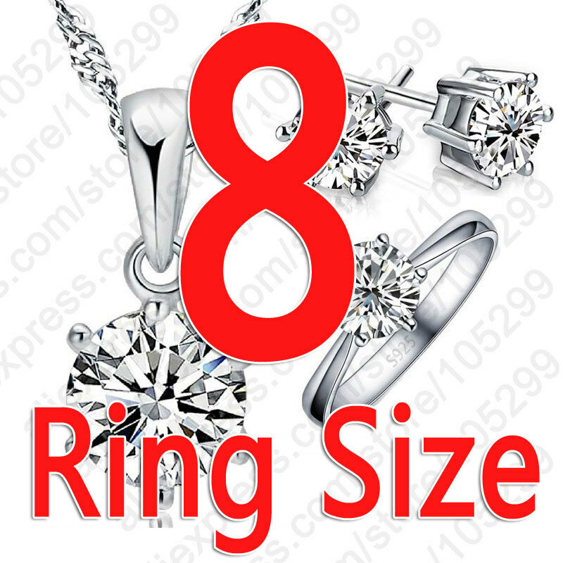 Auténtica joyería de boda de Plata de Ley 925 para mujeres y niñas, collar/pendiente/anillo de circonita cúbica brillante redonda clásica