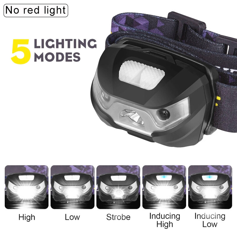 Linterna frontal potente para acampada, faro LED recargable con Sensor de movimiento corporal, superbrillante, con USB