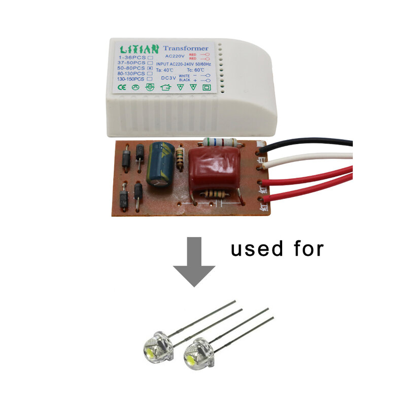 Transformador Eletrônico LED para Diodo Emissor de Luz, Controlador de Baixa Tensão, Driver de Alimentação, 220V a DC 3V, 15mA, 1-80PCs
